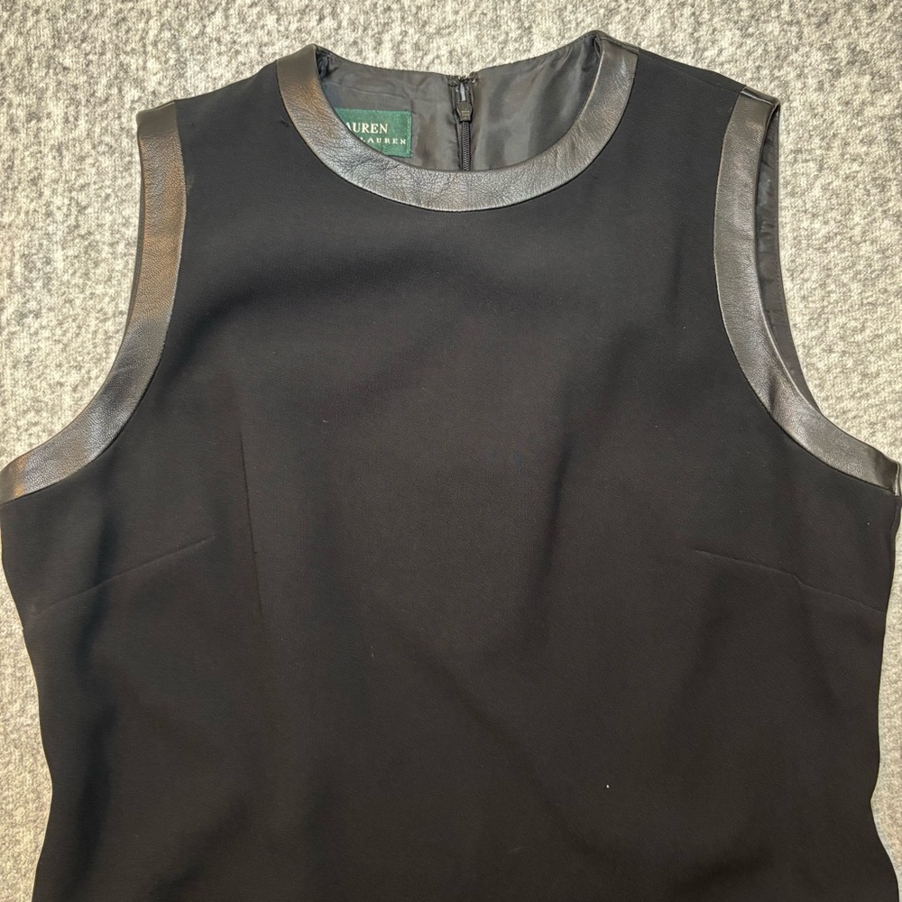 Lauren Ralph Lauren Women’s Sheath Dress Size 6 Black Leather Trim - Picture 3 of 7